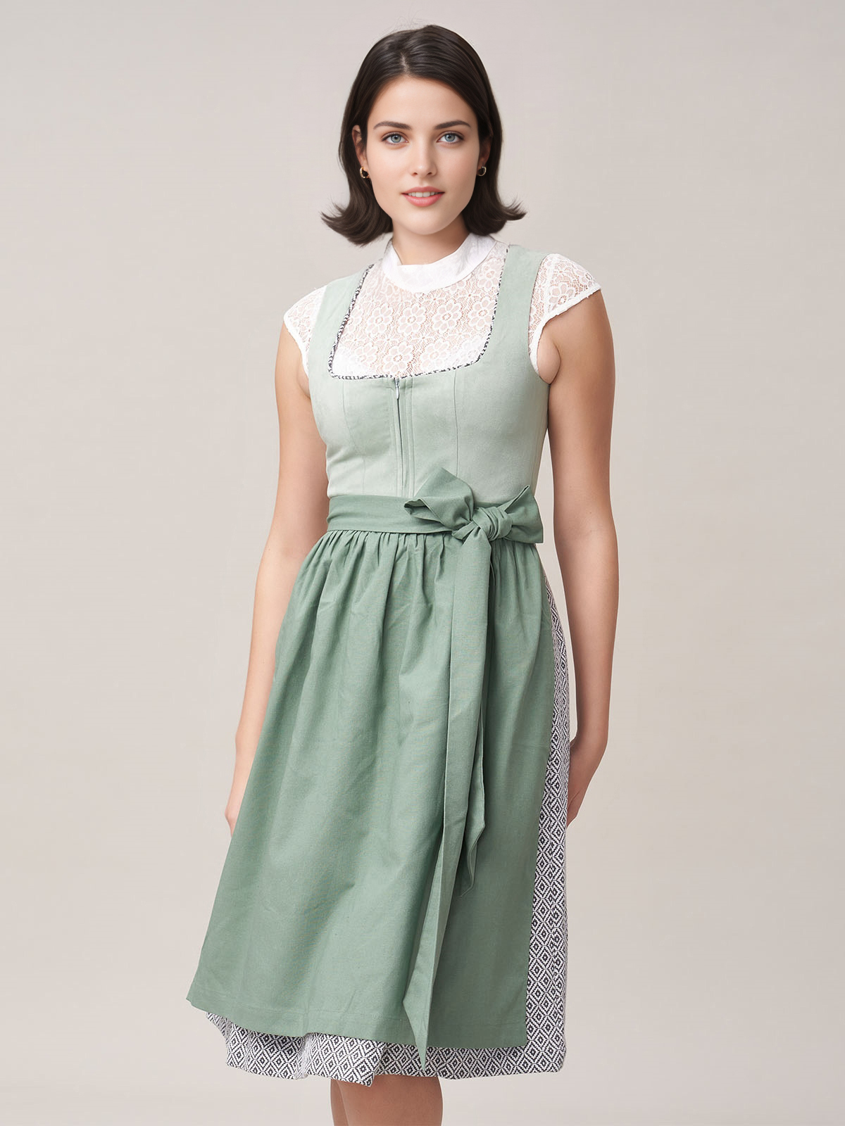 Grünes Dirndl mit floralen Details