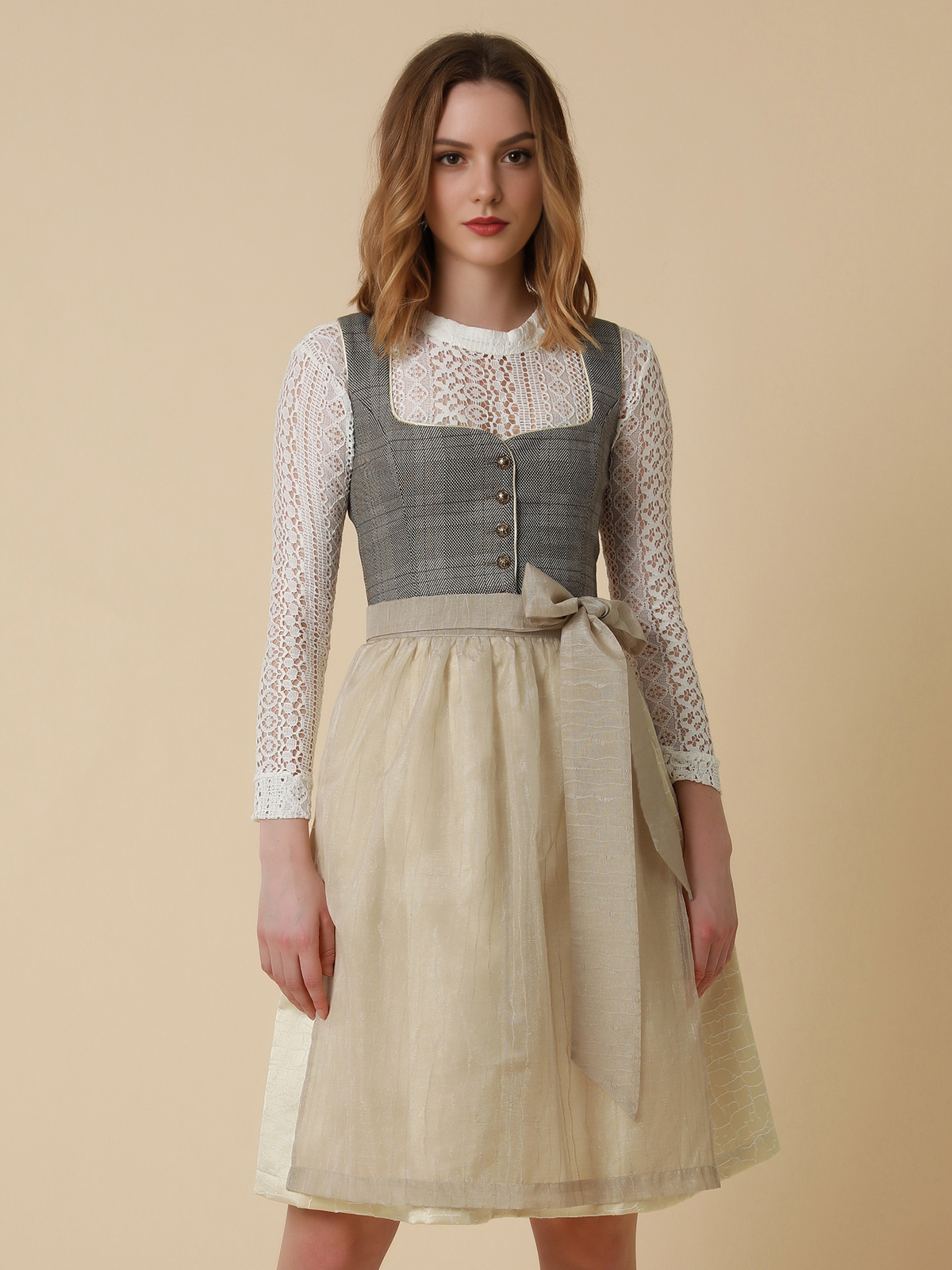 Blaues Samt-Dirndl in Grau
