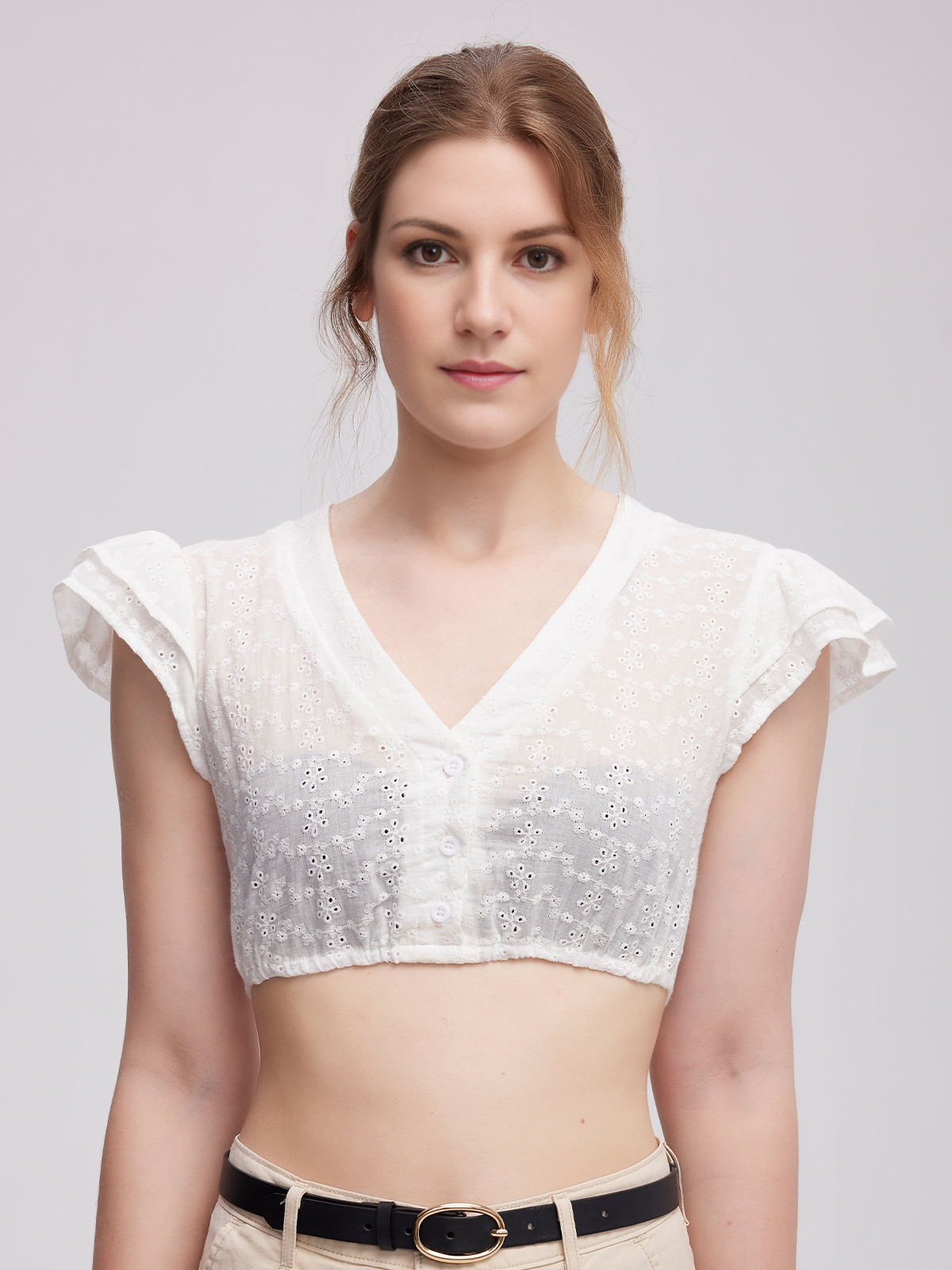 Dirndl Bluse Langarm in Weiß